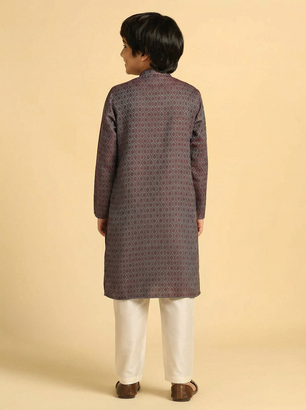 Magenta Silk Blend Self-Design Kurta Pyjama Set