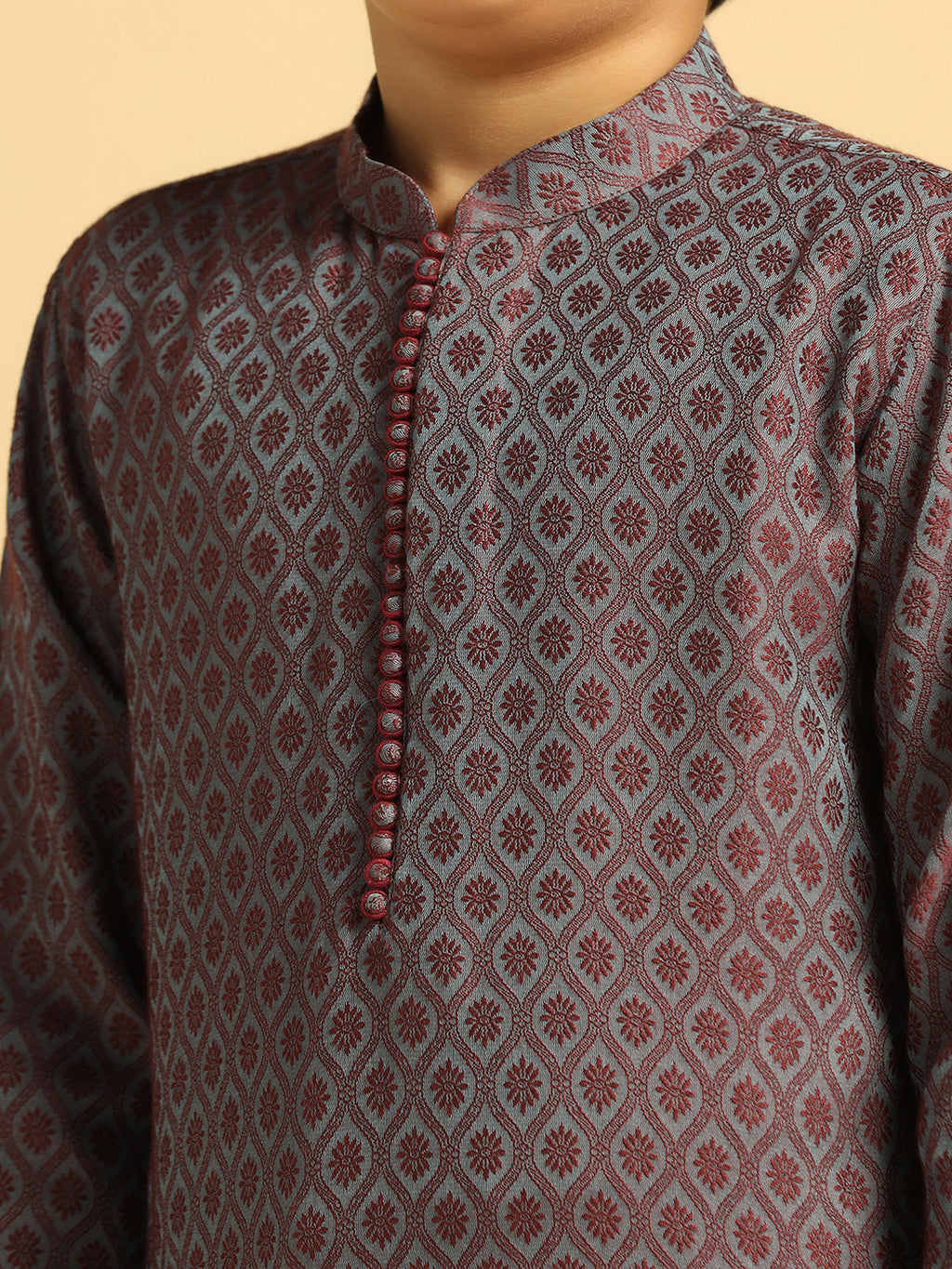 Magenta Silk Blend Self-Design Kurta Pyjama Set