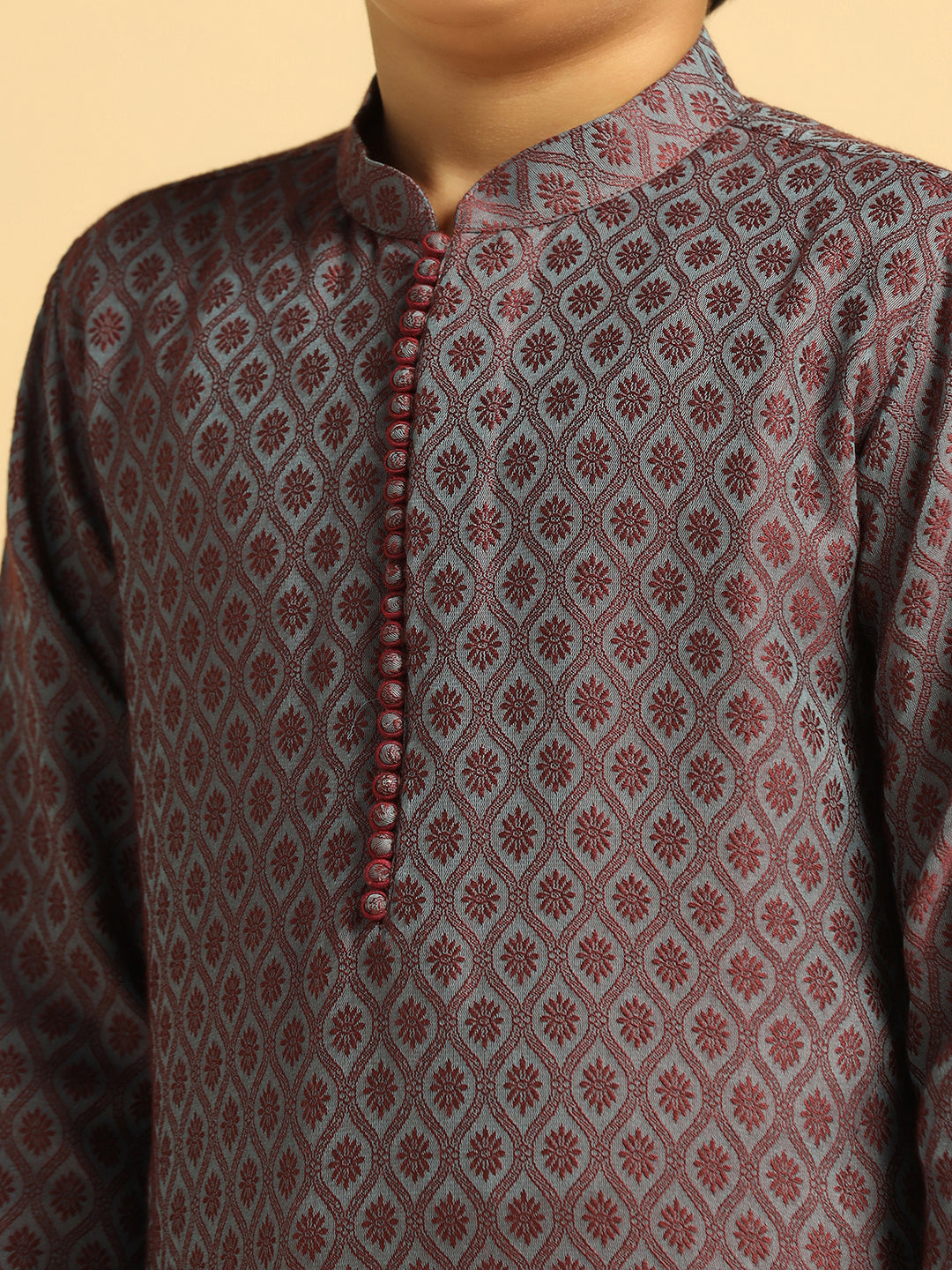 Magenta Silk Blend Self-Design Kurta Pyjama Set