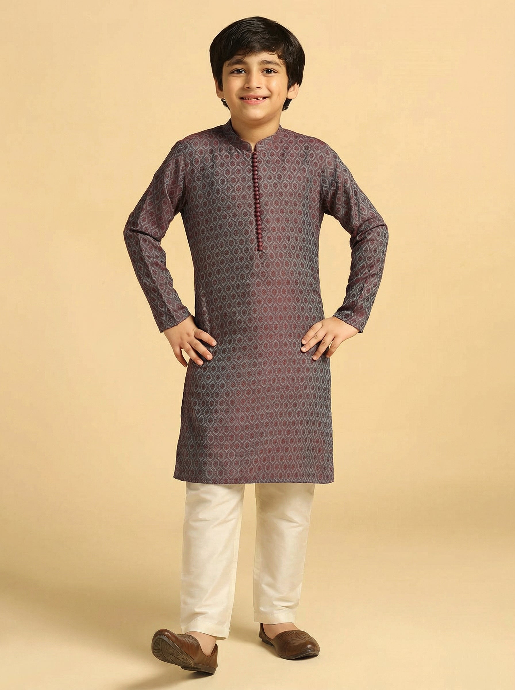 Magenta Silk Blend Self-Design Kurta Pyjama Set