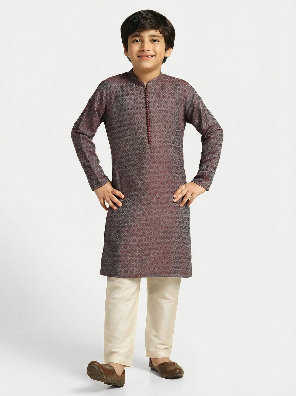 Magenta Silk Blend Self-Design Kurta Pyjama Set